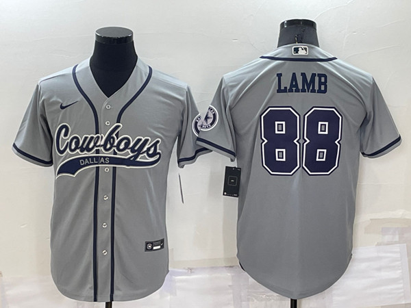 Men's Dallas Cowboys #88 CeeDee Lamb Grey Cool Base Stitched Baseball Jersey